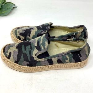 ESPRIT Espadrille Green Camouflage Flat Slip-On Loafers Women's 6M